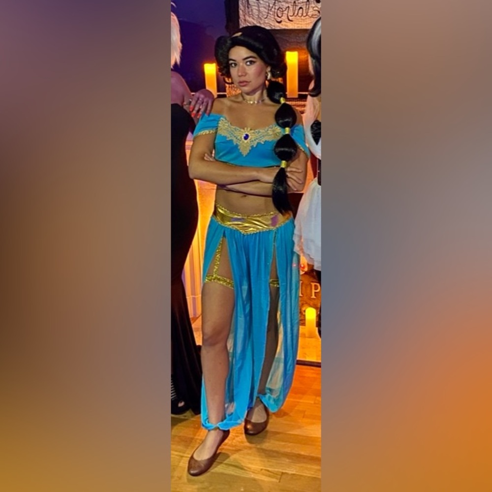 Jasmine Desert Princess Halloween Costume in blue and gold, XS